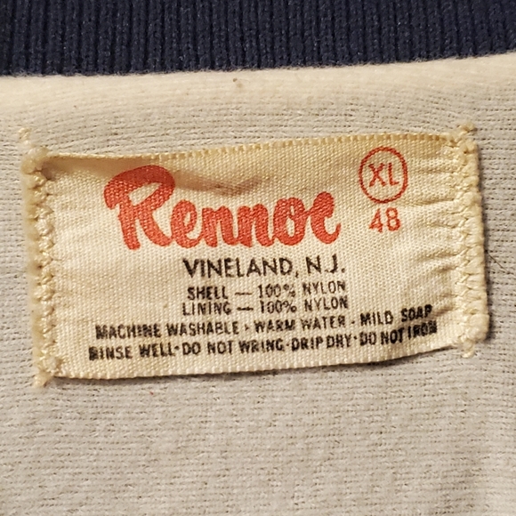 Vintage RENNOC Blank Varsity Bomber Jacket Dark Blue XL Sports Snap Buttons - Picture 3 of 3